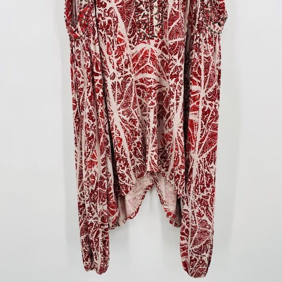 Free People Size Small Red & Gray Beaded Good Morning Cold Shoulder Tunic Top - Picture 4 of 11